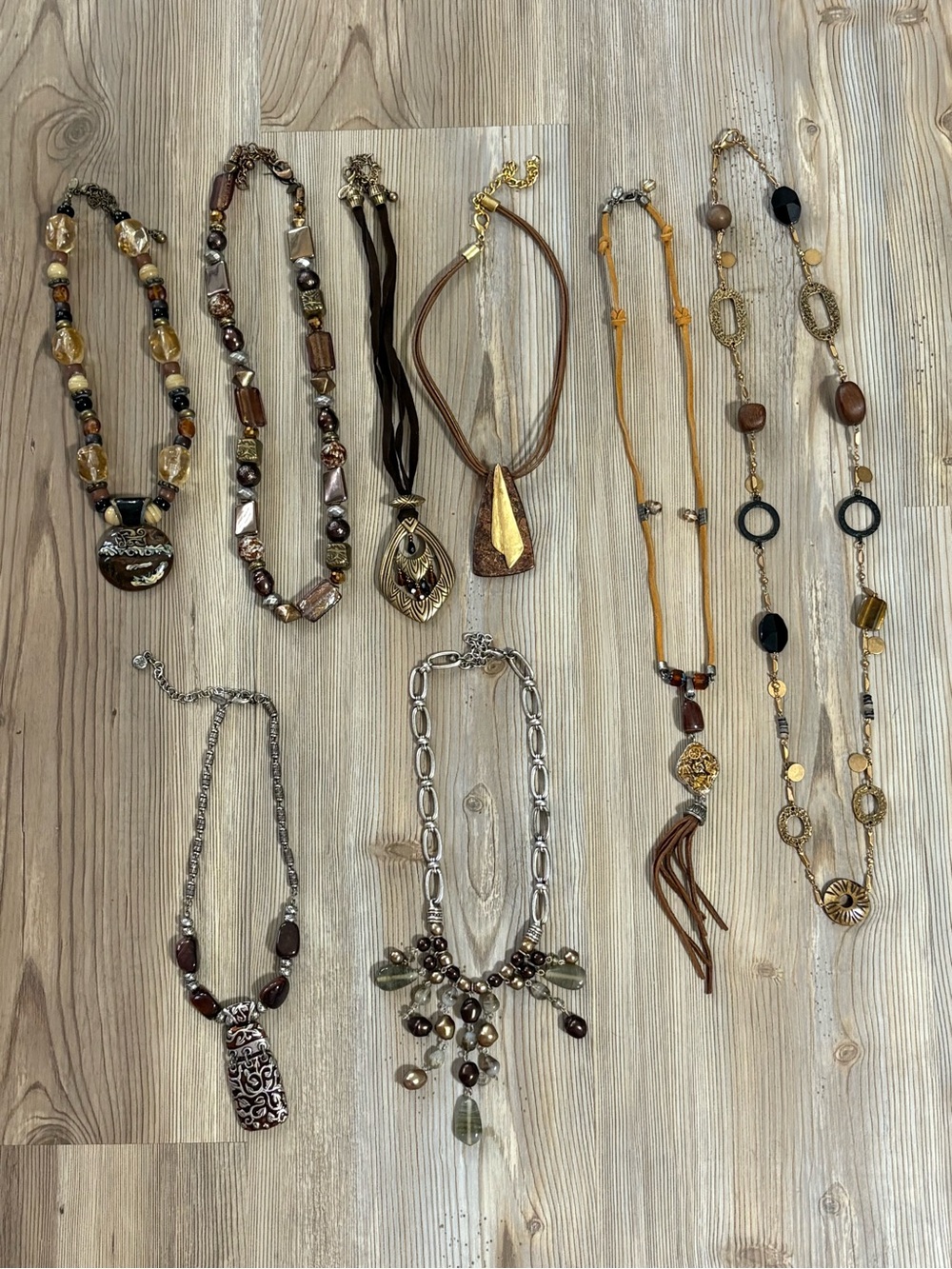 Chicos Brown and Gold Mixed-Metal Beaded Necklace Collection